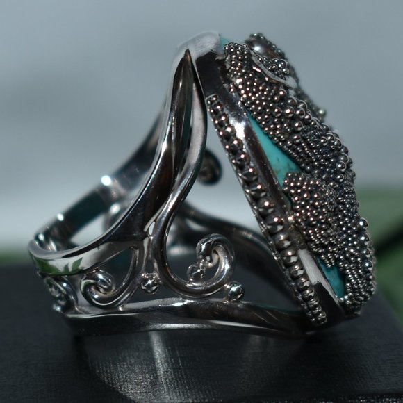 Sajen Silver Turquoise Seahorse Ring, Size 10 - Picture 5 of 8